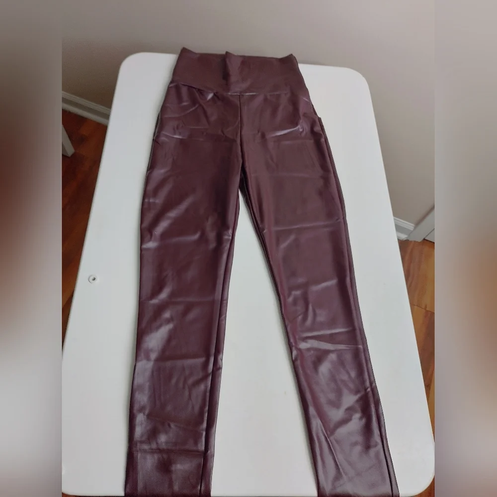 Hemish USA Faux Leather Leggings Burgundy | High Waist Stretch Pants S–3X
